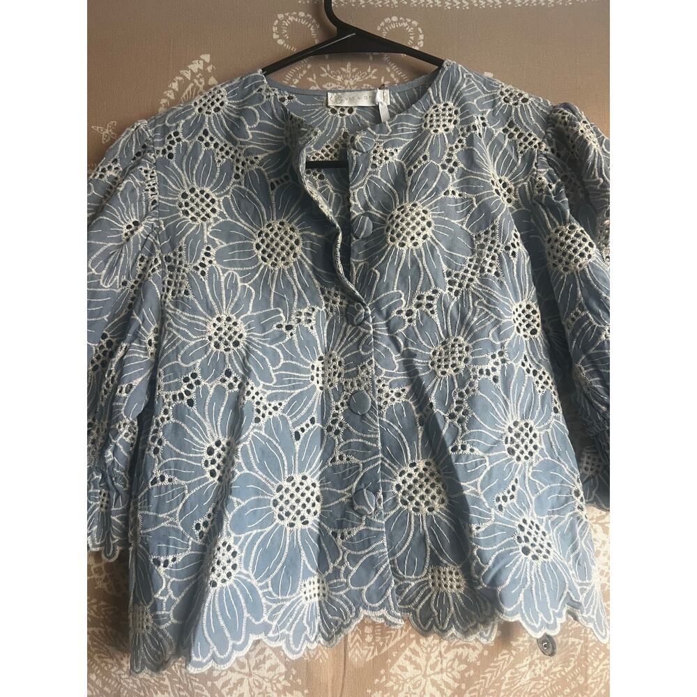 NWT Vita Grace Reena Embroidered Cotton Blouse in Sky Blue - Picture 2 of 6